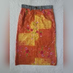 Vintage Sz Small Denim Belt Sequin Skirt